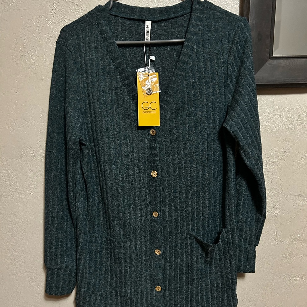 Green Women's Button Up Cardigan Sweater